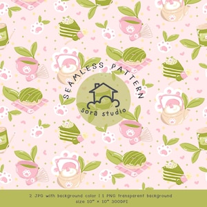 Kawaii Matcha Muster, Pastell Tea Party Digital Papier (Instant Download)
