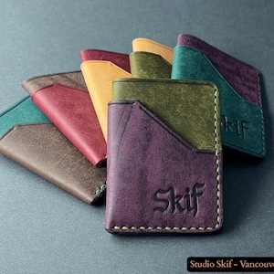 Minimalist Leather Card Holder, Slim Front Pocket Wallet, Handmade Pueblo Leather Wallet, Compact EDC Card Holder, SOLO VECTOR, Gift for Him