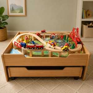 Kids Wooden Train Play Table with Storage 2-in 1 Activity Table Road Map