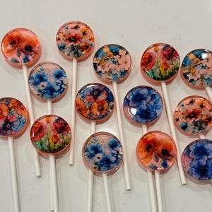 12 Watercolor Floral Lollipops |Garden Party Candy | Wedding, Bridal Shower & Baby Shower Treats