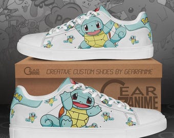 Squirtle Pokemon Sneakers, Custom Anime Low Top Shoes, Halloween Costume Footwear, Gaming Gift For Fans, Cute Water Type Streetwear
