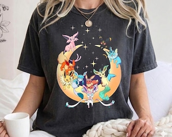 Comfort Colors Eeveelutions Shirt, Cute Pocket Monster Moon Tee, Vintage Gamer Gift, Aesthetic Cottagecore Clothing, Eevee Sylveon Umbreon