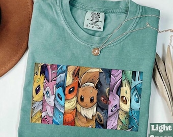 Comfort Colors Eevee Evolutions Shirt, Eeveelutions Panel Graphic Tee, Cute Sylveon Umbreon Espeon Shirt, Gamer Gift Tee, Pocket Monster Gift