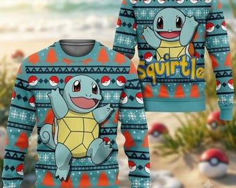 Squirtle Pokemon Ugly Christmas Sweater 2026, Gamer Holiday Knit, Anime Geek Gift, Cozy Winter Crewneck