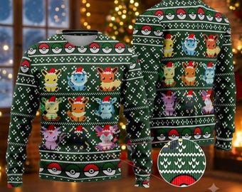 Eevee Evolutions Pokemon Ugly Sweater, Custom Anime Holiday Jumper, Christmas Party Sweatshirt, Gaming Gift For Fans, Gift for Gamer 2026
