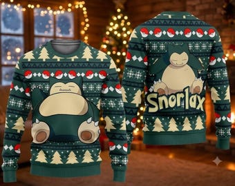 Snorlax Pokemon Christmas Ugly Sweater 2026, Sleepy Monster Holiday Sweatshirt, Pokemon Fan Gift, Xmas Party Top, Gift for Him