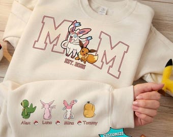 Custom Pokemom Mommy Embroidered Shirt, Sylveon Eevee Mom Shirt, Pokeball Mother's Day, Anime Family Tee, Mother's Day Gift, Pocket Beast