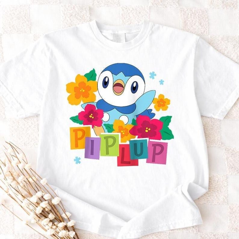 Piplup Pokémon Comfort Colors Shirt, Happy Piplup Colorful Floral Tee, Kawaii Anime Flower T-Shirt, Pastel Aesthetic Piplup Gift, Pkm Gifts image 3