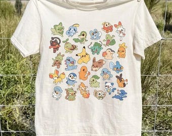 Retro All Starter Pokemon Shirt, Cute Pocket Monster Group Comfort Colors Shirt, Kawaii Evolution Squad Unisex Shirt, Vintage 90s Gamer Gift