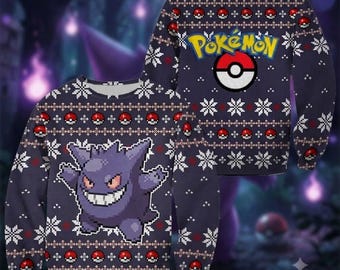 Spooky Gengar Christmas Sweater 2026, Pokemon Ugly Sweater, Cute Ghost Type Holiday Sweatshirt