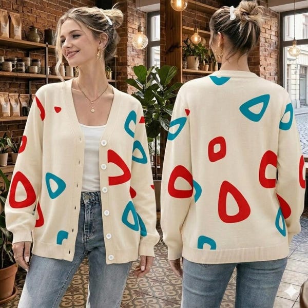 Cárdigan de punto de Togepi de Pokémon, suéter de anime kawaii, cárdigan de punto extragrande, regalo para fans de Pokémon, ropa cómoda para gamers, linda prenda de videojuegos.