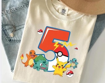Custom Poke Birthday Comfort Colors Shirt, Pokemon Shirt, Personalized Pokemon Birthday, Pokemon Birthday Boy Outfit, Pokemon Birthday Gift