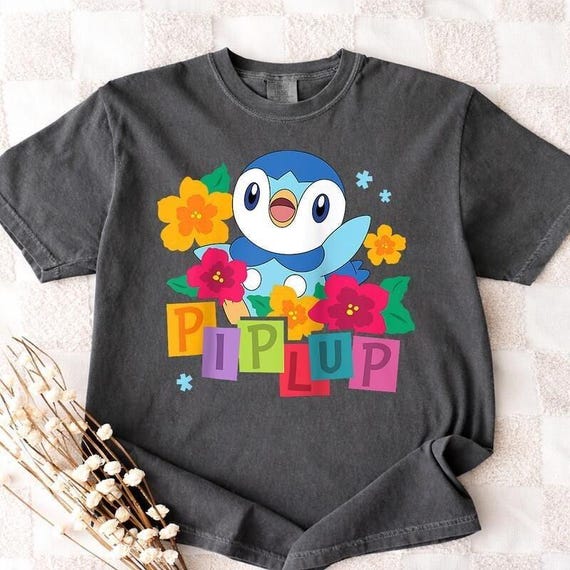 Piplup Pokémon Comfort Colors Shirt, Happy Piplup Colorful Floral Tee, Kawaii Anime Flower T-Shirt, Pastel Aesthetic Piplup Gift, Pkm Gifts