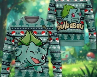Pokemon Bulbasaur Ugly Christmas Sweater 2026, Pokemon Holiday Jumper, Gamer Gift for Kids, Anime Christmas 2026