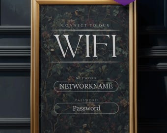 Dark Floral WiFi Password Sign Printable | Botanical Dark Academia Wall Art | Editable Canva Template | | Instant Download