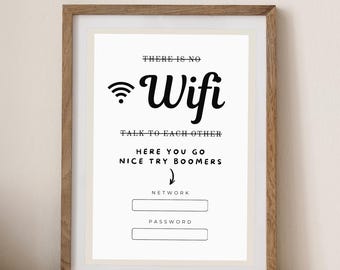 Funny WiFi Sign Editable Canva Template | Guest Room Decor QR Code Printable | Airbnb Digital Download