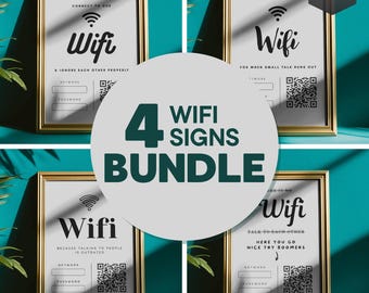WiFi Password Sign Bundle Editable Canva Templates, Funny Guest Room Decor Printables, QR Code Digital Download