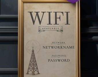 Vintage WiFi Password Sign Printable | Victorian Steampunk Wall Art | Editable Canva Template | Instant Download