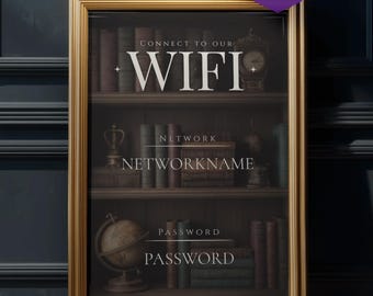 Dark Academia WiFi Password Sign Printable | Wall Art | Editable Canva Template | Instant Download