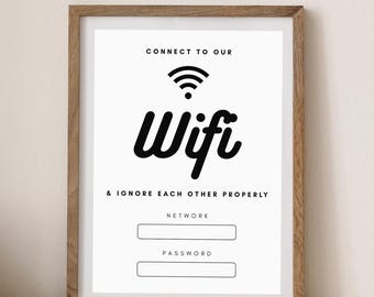 Editable WiFi Password Sign Canva Template | Funny Guest Room QR Code Decor | Airbnb Digital Download