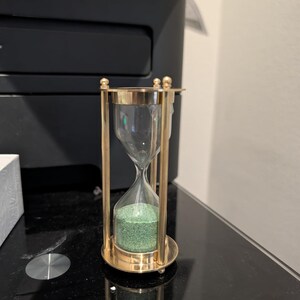 Timglas i mässing | Dekorativ skrivbordstimer | Minitimglas i mässing | Skrivbordsdekor | Meditationstimer | Vintage mässingsgåva bild 2