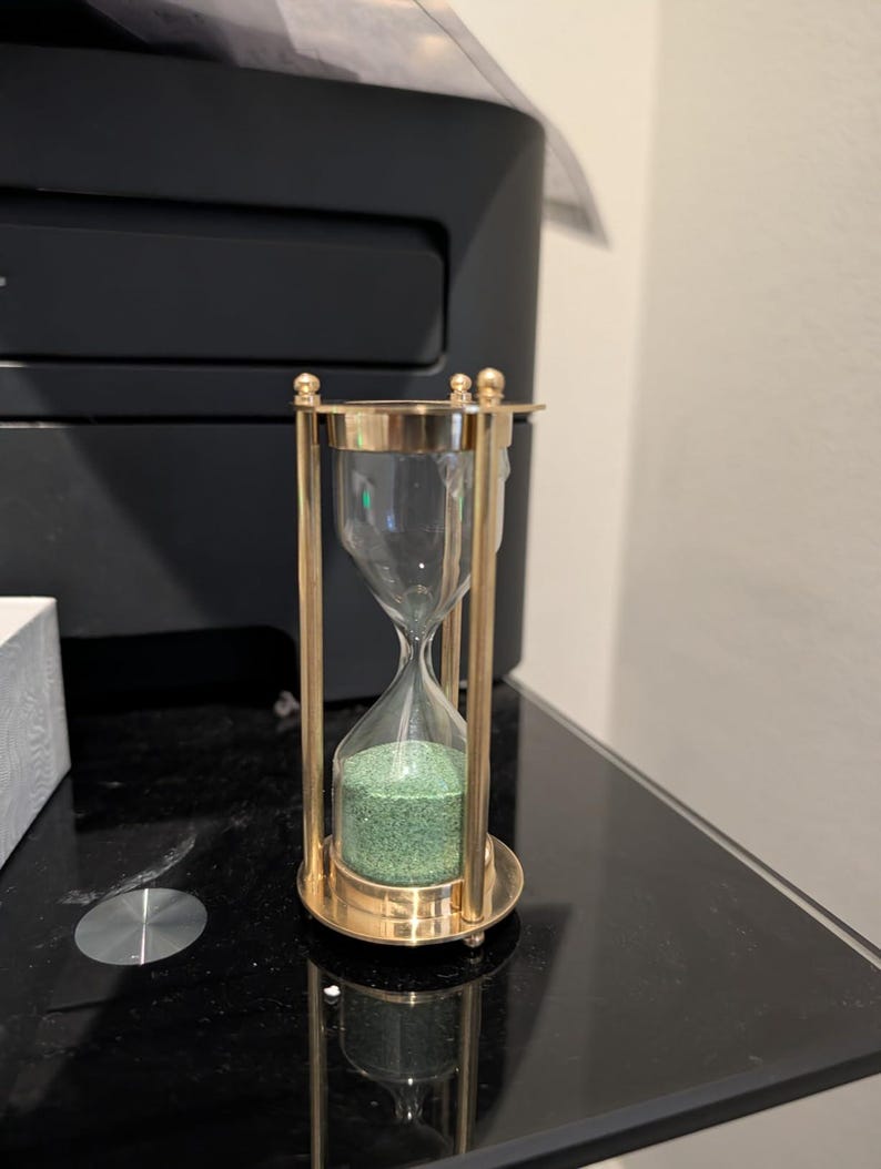 Timglas i mässing | Dekorativ skrivbordstimer | Minitimglas i mässing | Skrivbordsdekor | Meditationstimer | Vintage mässingsgåva bild 2