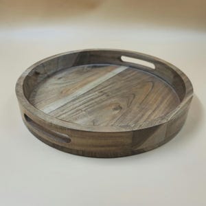 Personalized Round Wooden Serving Tray: Rustic Tableware with Handles | Coffee Table Decor | Farmhouse Home Accent