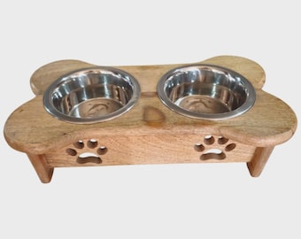 Tigela de madeira personalizada para ração de animais de estimação – Alimentador artesanal feito sob encomenda
