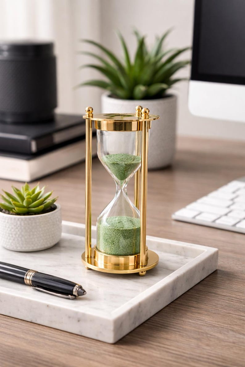 Timglas i mässing | Dekorativ skrivbordstimer | Minitimglas i mässing | Skrivbordsdekor | Meditationstimer | Vintage mässingsgåva Polished brass