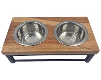 Elevated Pet Feeder – Adjustable Wooden Stand with Stainless Steel Bowls | Personalized Pet Feeding Station