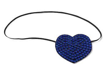 Hartvormig koninklijk helderblauw Swarovski-kristallen ooglapje met strass