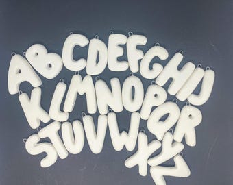 Ready-to-paint ceramic bisque letter ornaments