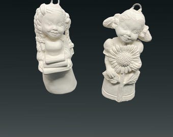Pair of vintage ceramic Christmas ornaments ready to paint