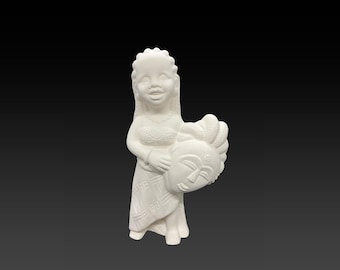 ceramic bisque African girl with mask figurine