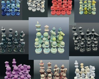 Handmade ceramic stoneware full 32 piece chess set - pick your colors