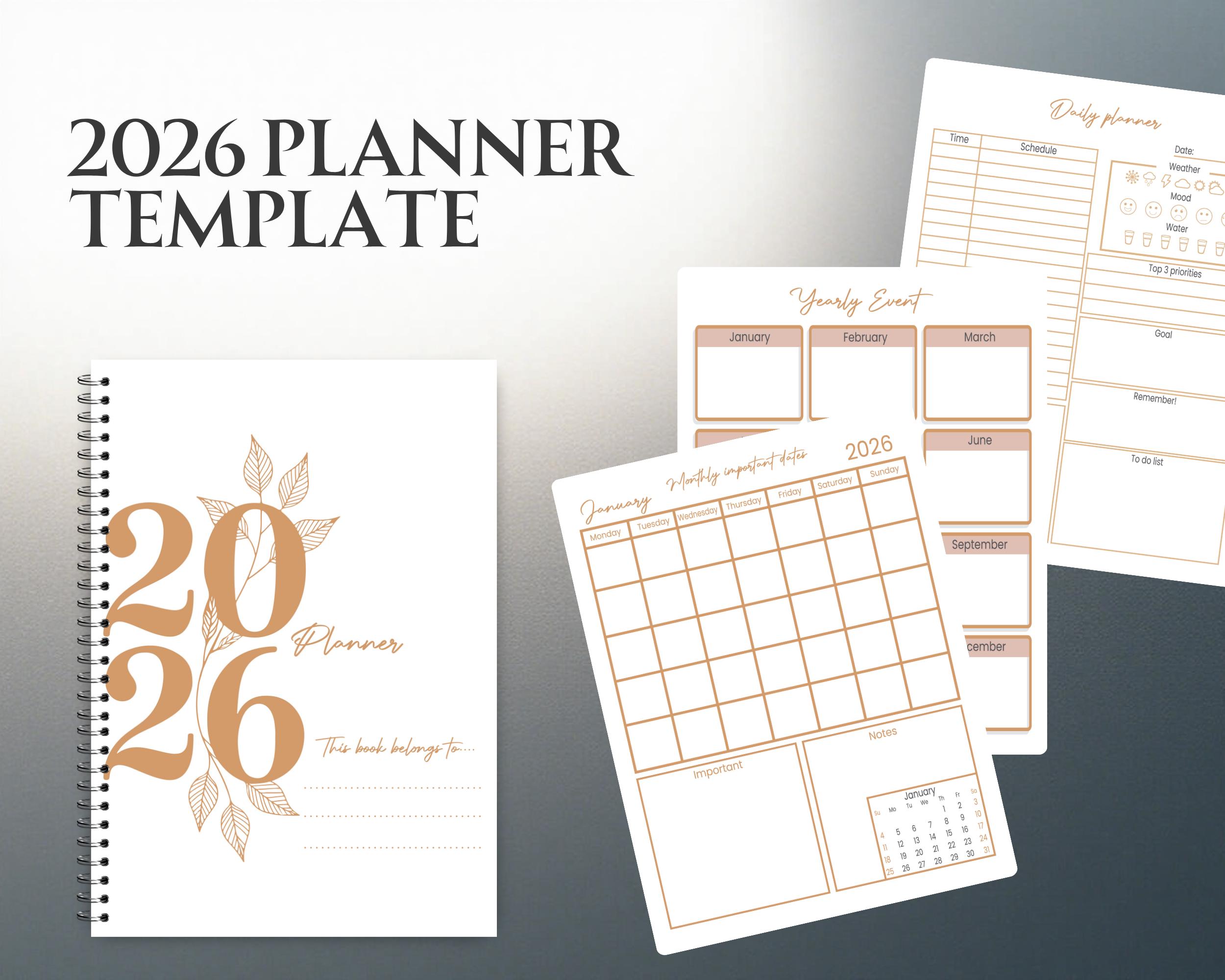 2026 Planner Template Printable | Daily Weekly Monthly Planner ...