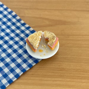 Dollhouse miniature- Half eaten ham and cheese toasted sandwich