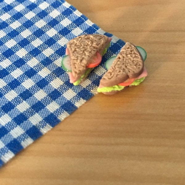 Dollhouse miniature- Wholemeal ham salad sandwich