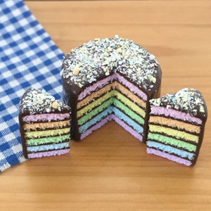 Dollhouse miniature- Chocolate pastel rainbow cake