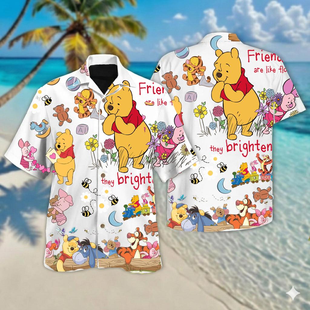 Discover Winnie The Pooh Button Shirt, Disney Pooh And Friends Hawaiian Shirt, Cute Pooh Shirt, Pooh Hawaii Shirt, Summer Shirt, Tropical Shirt