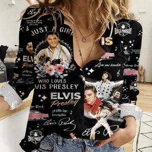 Elvis Presley Women Linen Shirt, Elvis King Women Blouse Shirt, Rock And Roll Music Shirt, The King Aloha Shirt, Gifts For Elvis Fan