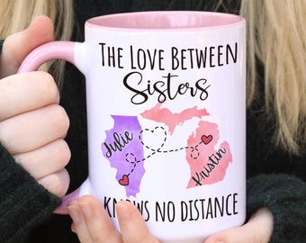 Taza personalizada para hermanas, Taza para hermana que se muda, Regalo para hermanas que viven lejos, Regalos de cumpleaños para hermanas, Hermana mayor, Hermana menor, El mejor regalo para una hermana