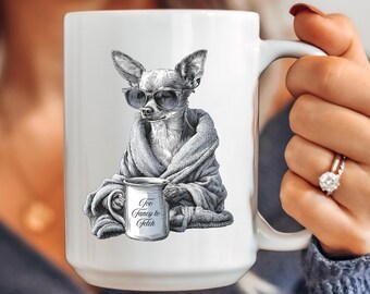 Taza de Chihuahua, Regalo Divertido para Mamá Chihuahua, Taza "Demasiado Elegante para Buscar", Taza de Café con Chihuahua, Regalo para Dueños de Chihuahuas, Regalo para Amantes de los Chihuahuas