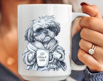 Shih Tzu Dog Mug, Funny Shih Tzu Mom Gift, Too Fancy To Fetch Mug, Shih Tzu Coffee Mug, Dog Toile Accent Mug, Shih Tzu Owner Gift