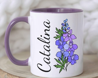 July Birthday Name Mug, Personalized Coquette Birth Flower Mug, Floral Sister Mug, Gift For Mom, Gift For Daughter, Best Friend Gift Mug