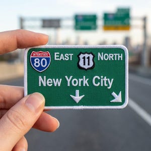 New York City Highway Sign Embroidered Patch Interstate 80 US Route 11 Iron On Badge Road Trip Travel Souvenir