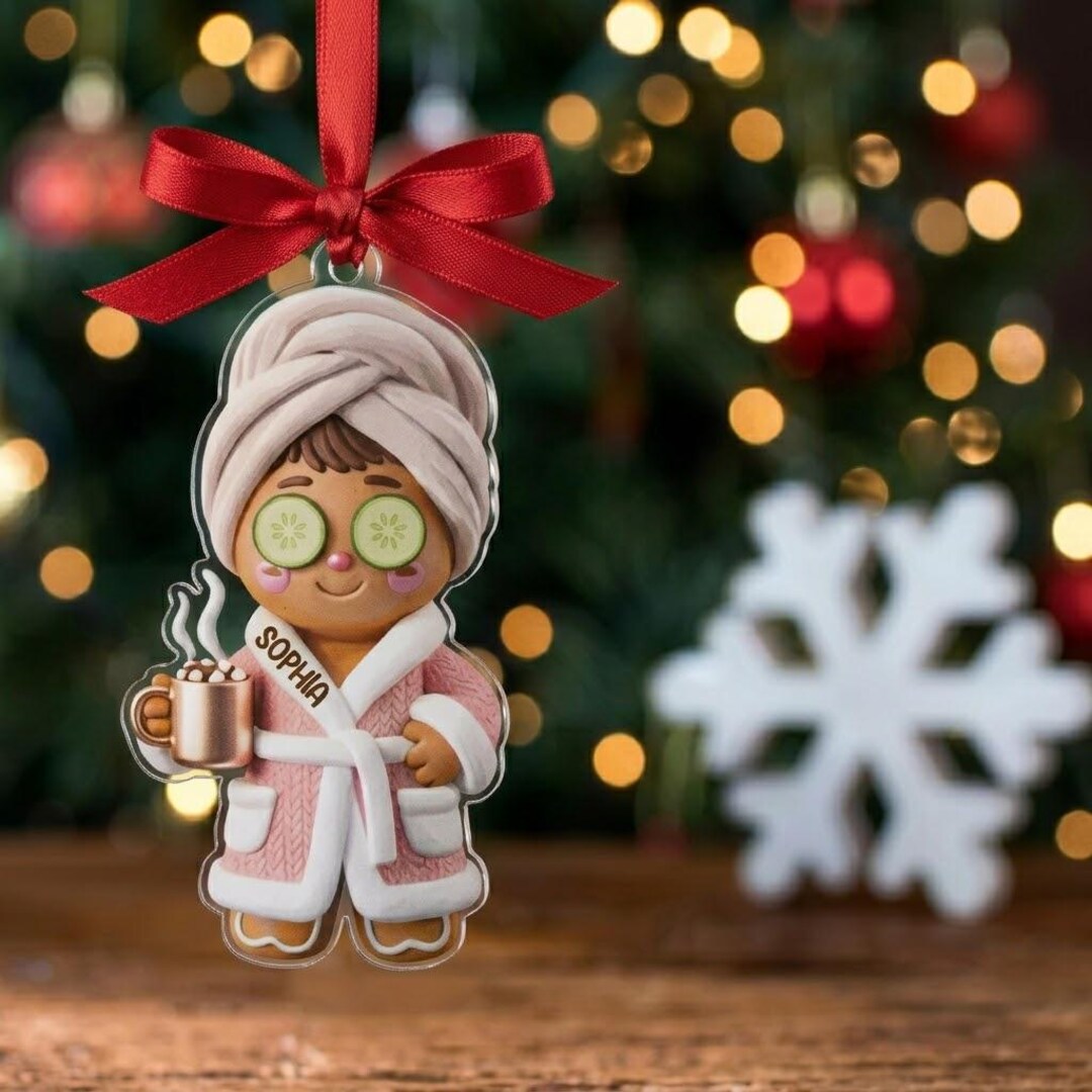 Gingerbread Heated Robe Personalized Spa Ornament, Gingerbread Spa Girl With Robe and Hot Cocoa ...
