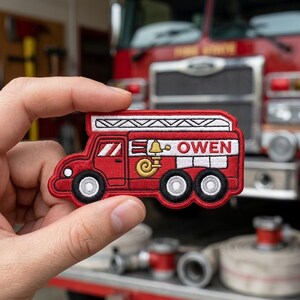 Custom Fire Truck Embroidered Patch Iron On Personalised Name Fire Engine Patch for Kids Jackets Backpacks Hat Apparel