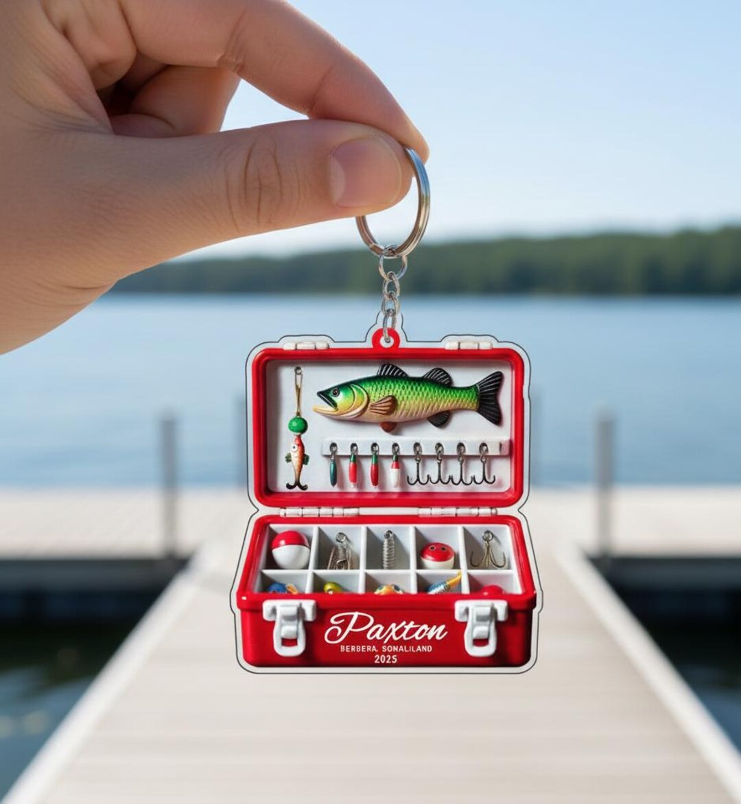 Personalized Fishing Tackle Box 2D Flat Keychain, Fisherman Keychain ...