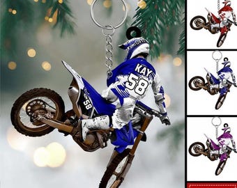 Personalized Dirt Bike Keychain, Custom Flat Acrylic Biker Keychain for Men, Gift For Dirt Bike Player
